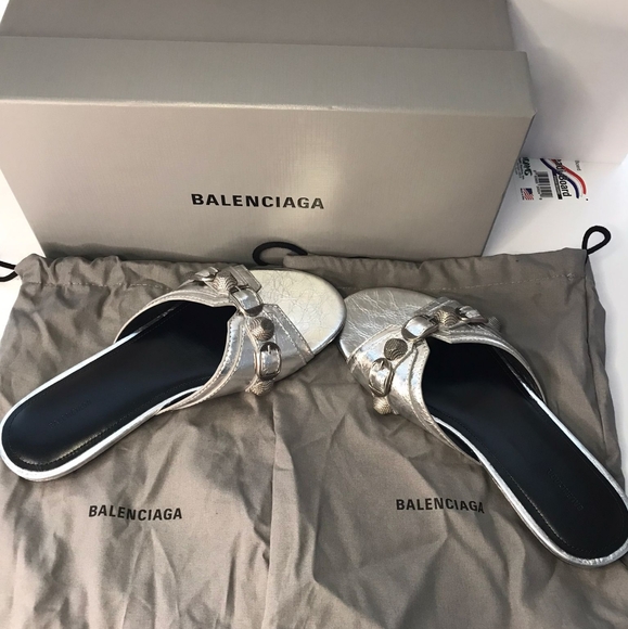 💯 - New Authentic BALENCIAGA Cagole embellished metallic textured-leather sa… - Picture 12 of 15